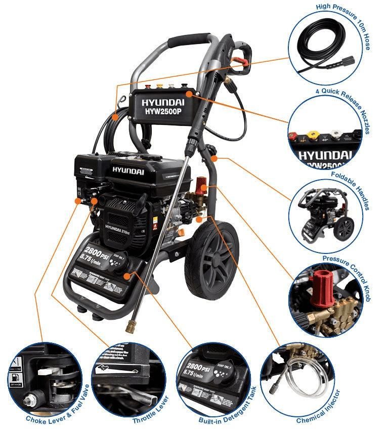 HIDROLIMPIADORA HYUNDAI HYW2500P GASOLINA MOTOR HYUNDAI 7,0HP 170BAR 525L/H